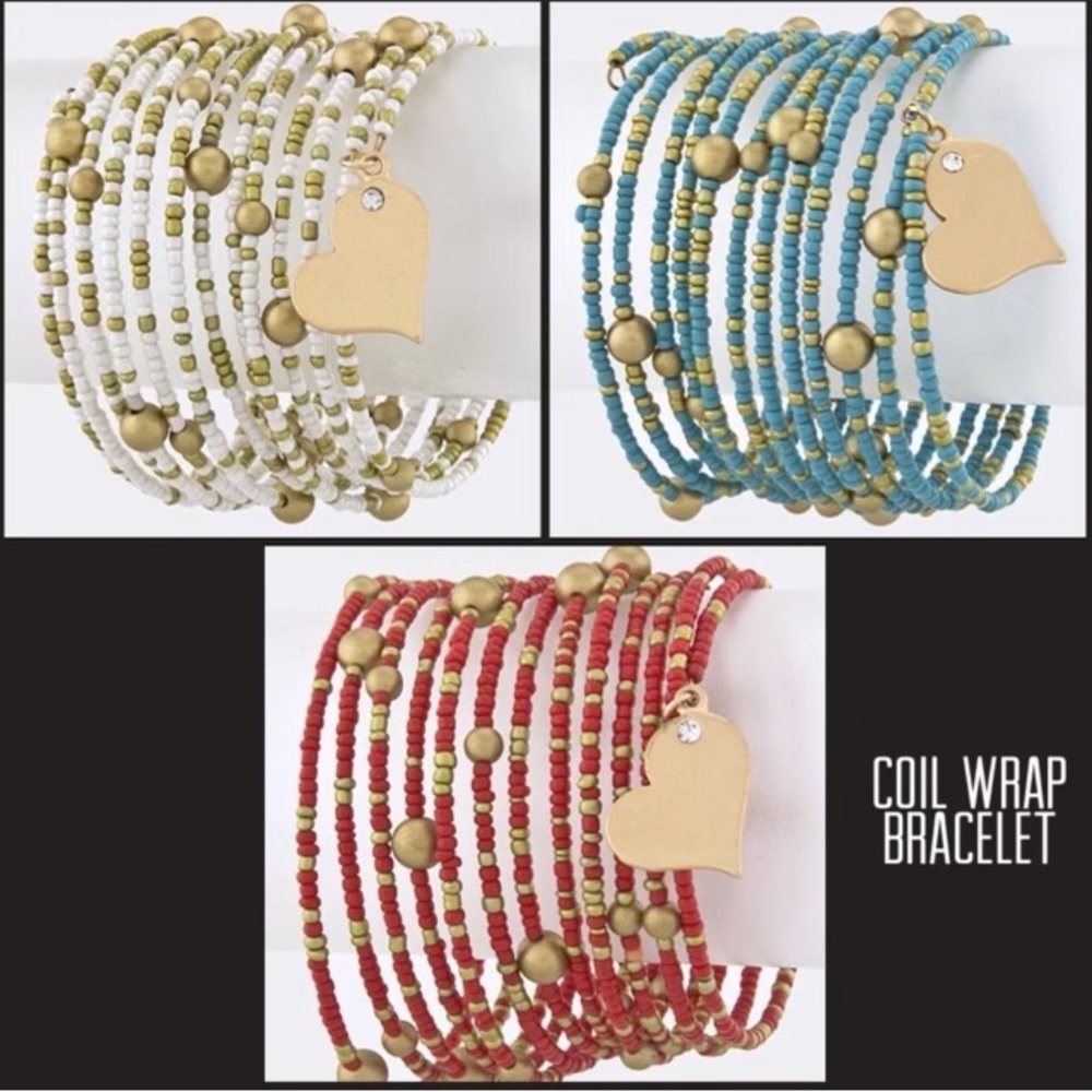 Beaded Coil Wrap Bracelet with Heart Charm-NWT